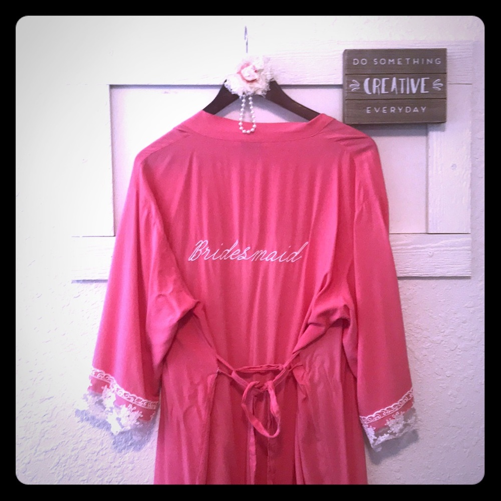 🌸Coral with cream lace elegant Bridesmaid robe🌸